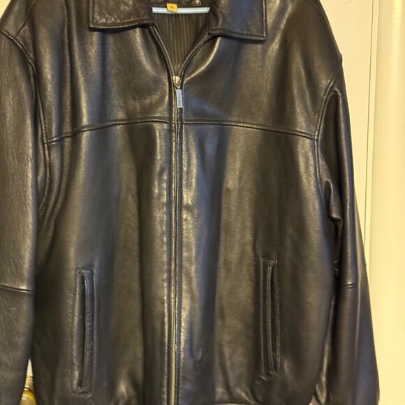Boston Harbour Black Genuine Leather Bomber Jacket - Size XL - Picture 1 of 4